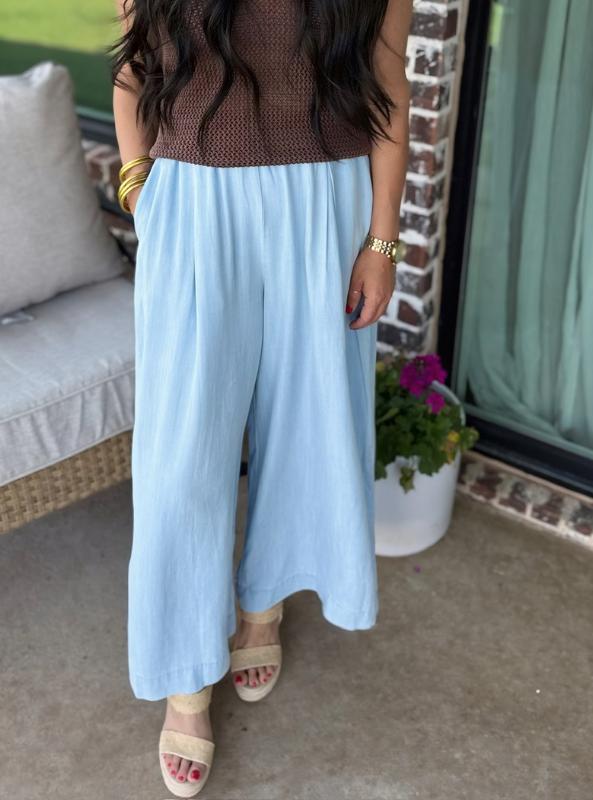 Chambray Pants- Light Wash - Tres Chic Boutique