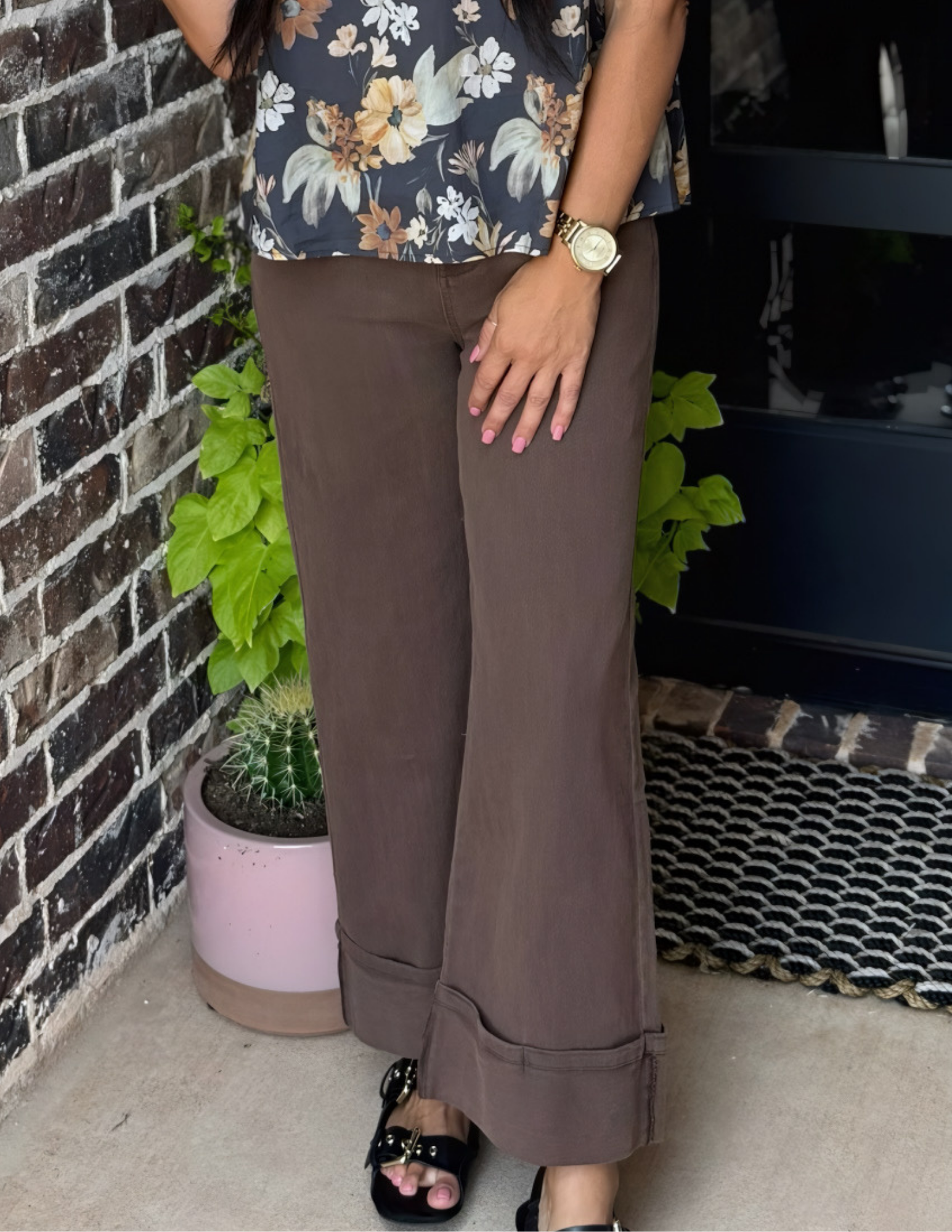 Chocolate Mid Rise Ankle Pant - Tres Chic Boutique