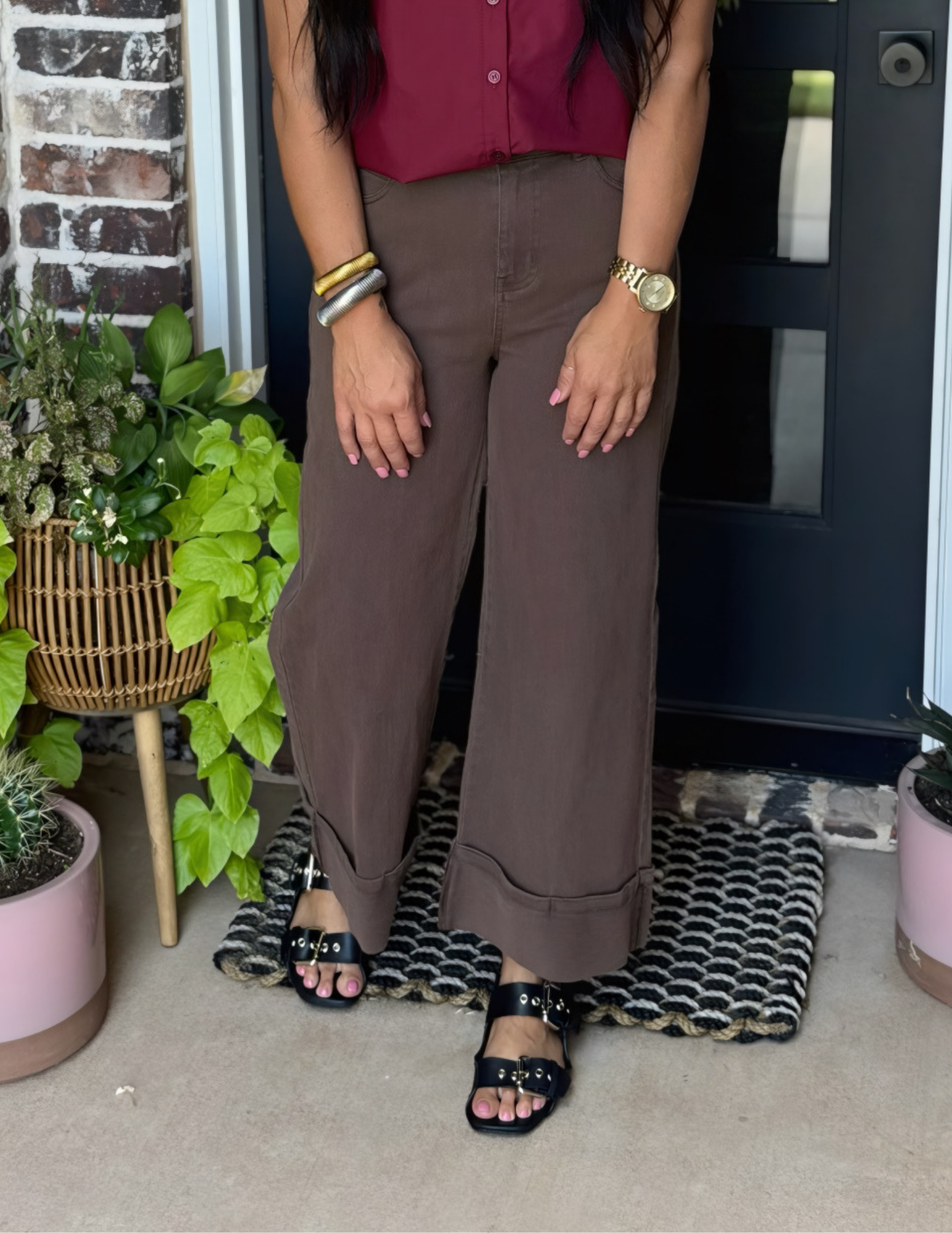 Chocolate Mid Rise Ankle Pant - Tres Chic Boutique