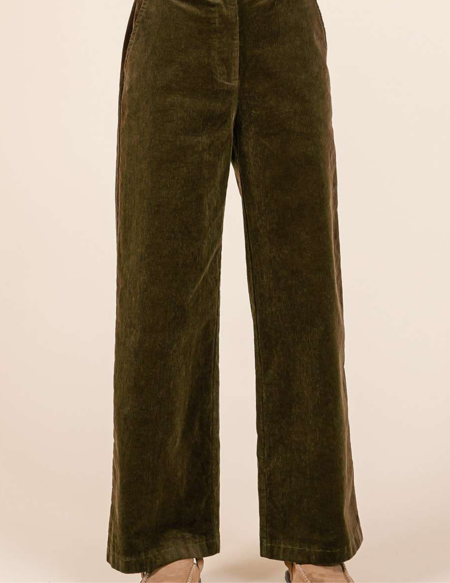 Corduroy Semi Wide Leg Pants- Olive - Tres Chic Boutique
