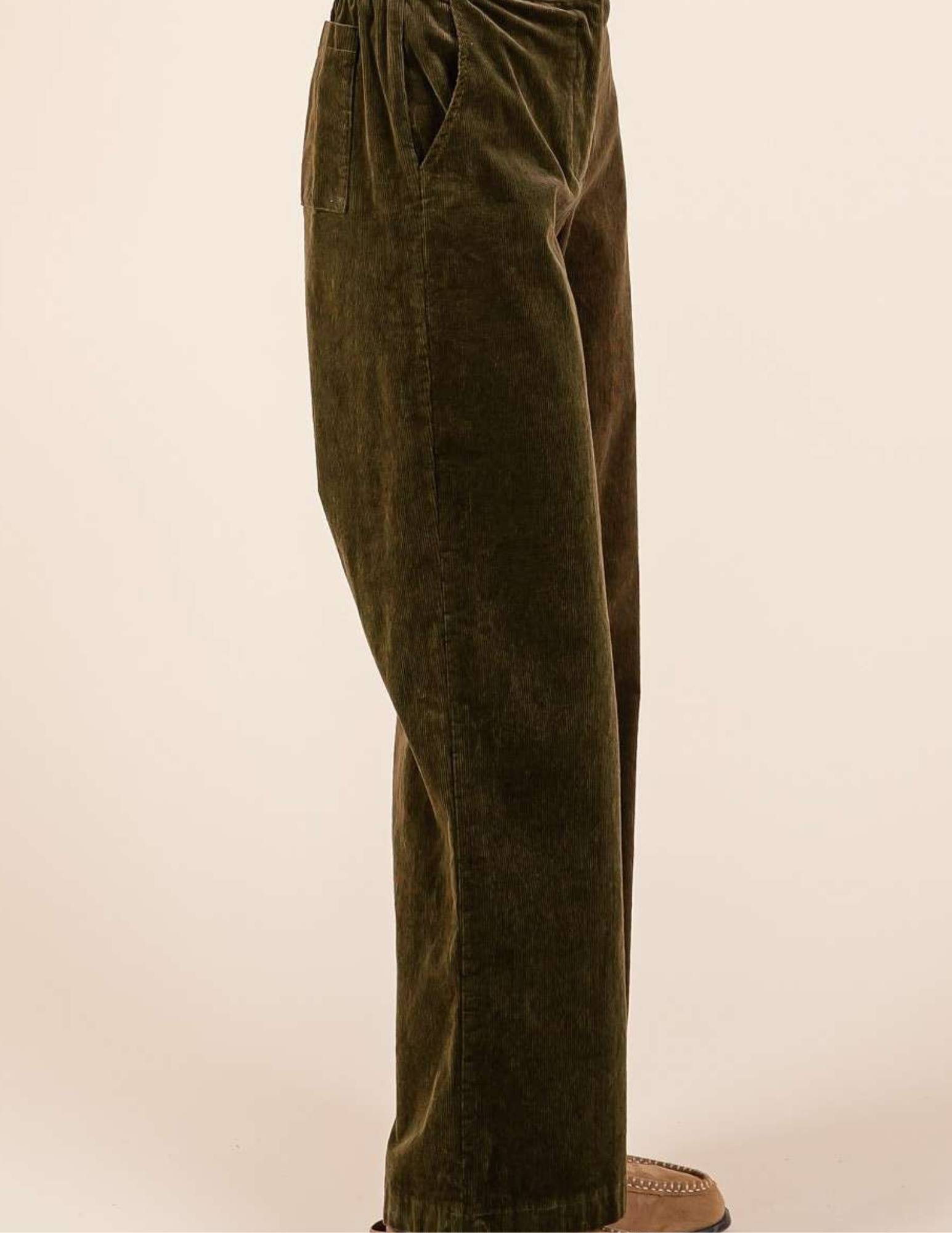 Corduroy Semi Wide Leg Pants- Olive - Tres Chic Boutique