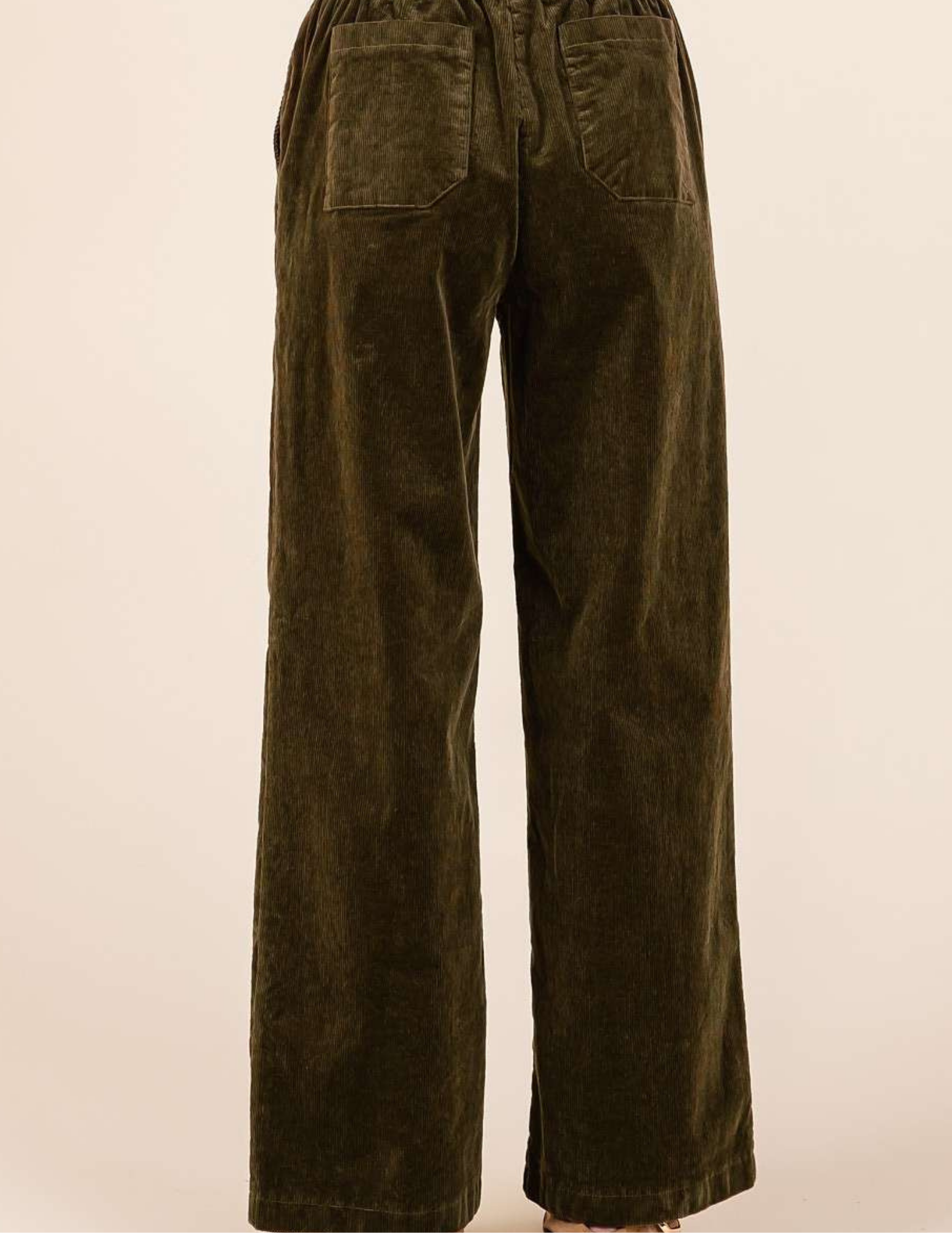 Corduroy Semi Wide Leg Pants- Olive - Tres Chic Boutique
