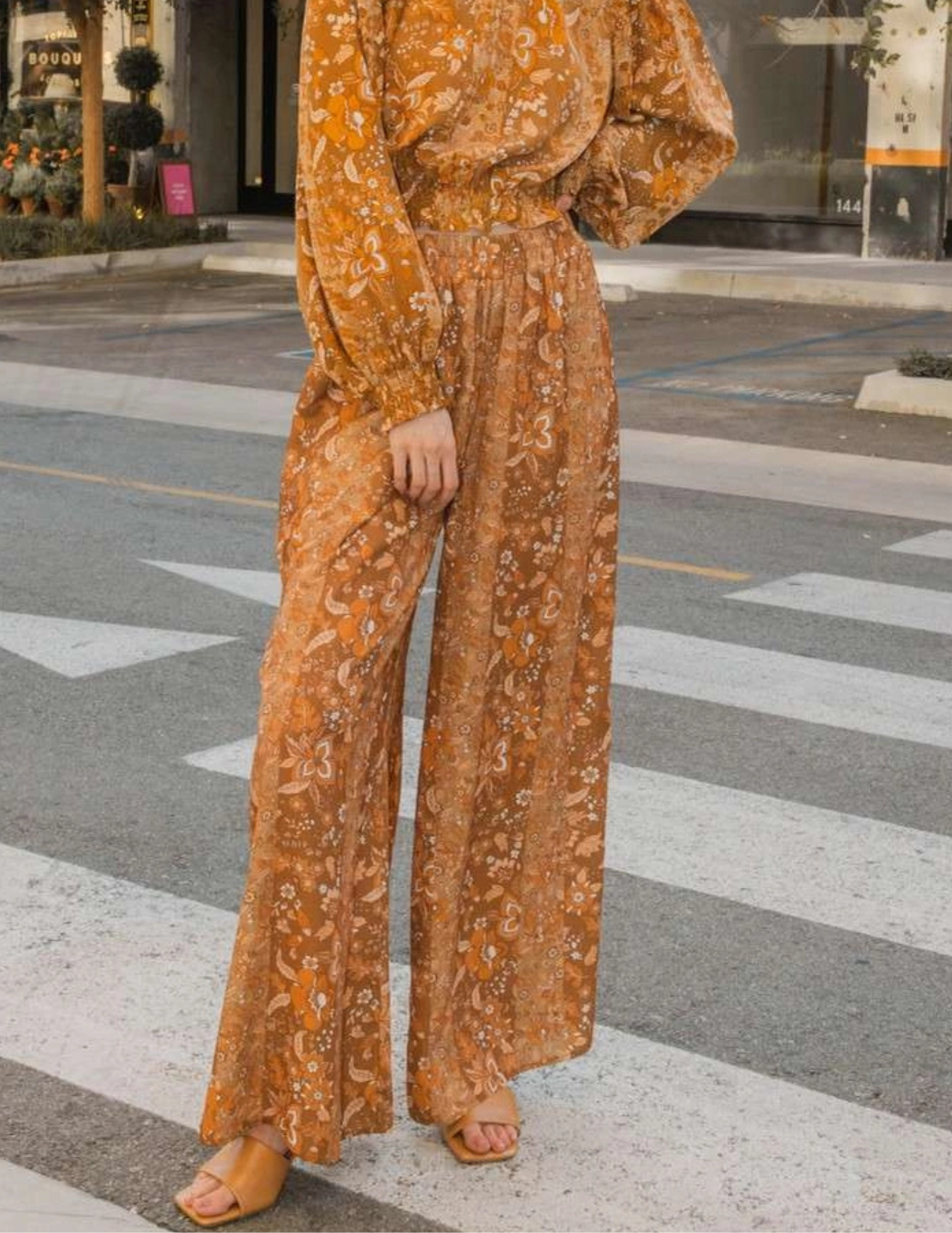 Flower Print Satin Wide Leg Pants - Tres Chic Boutique