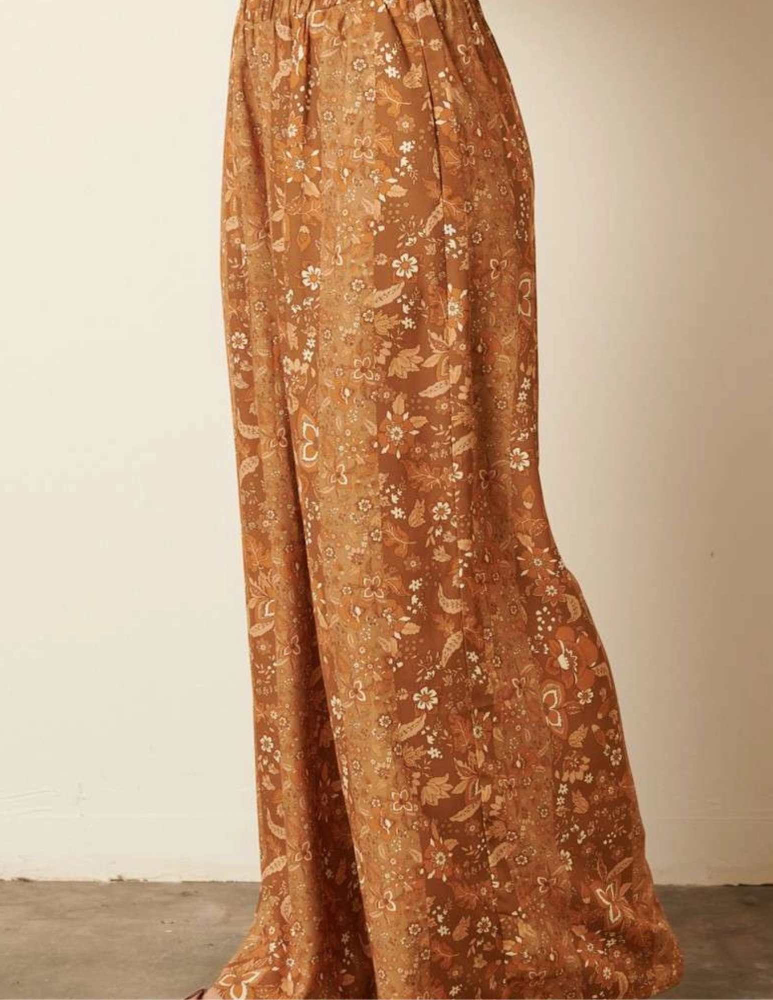 Flower Print Satin Wide Leg Pants - Tres Chic Boutique