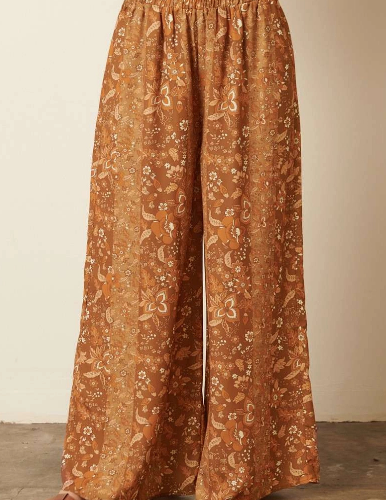 Flower Print Satin Wide Leg Pants - Tres Chic Boutique