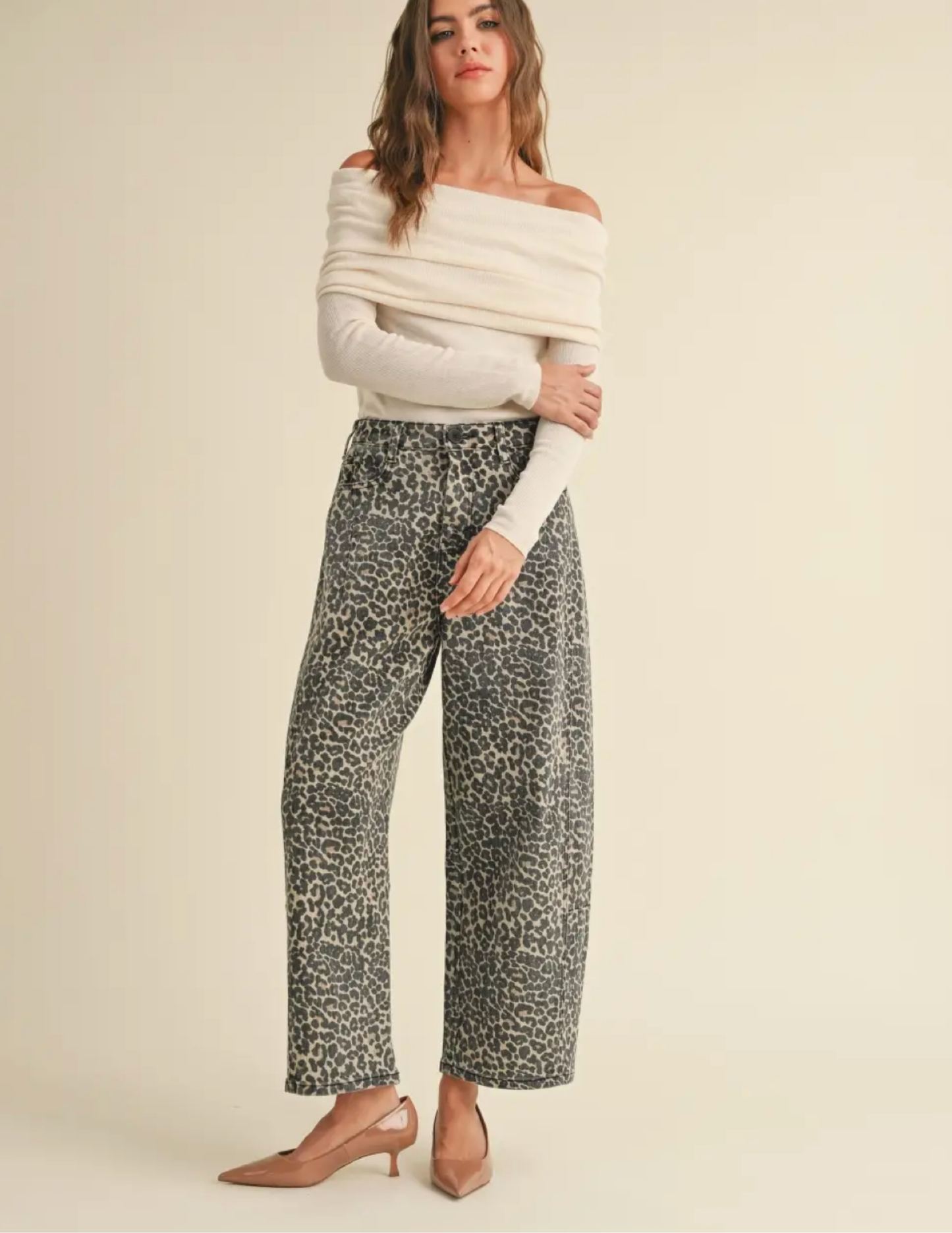 Leopard Print Barrel Jeans - Tres Chic Boutique