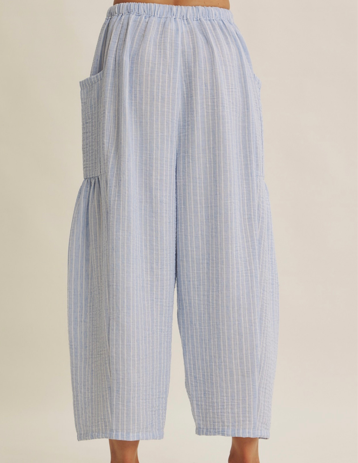 Slow Mornings Stripe Billowy Pants- Light Blue