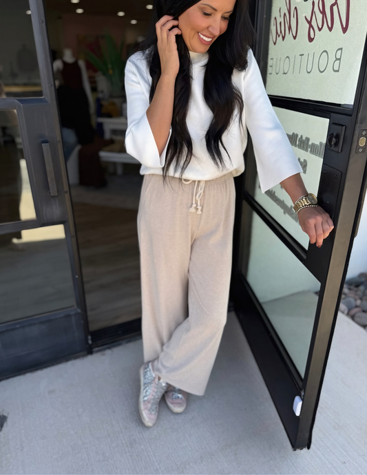 Soft-Touch Knit Pants- Taupe