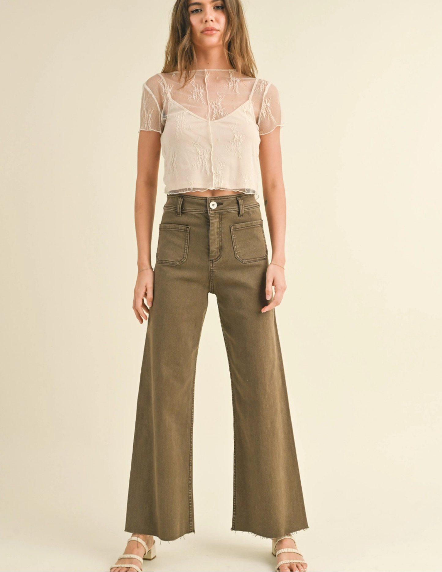 Straight Wide Leg Pants - Washed Brown