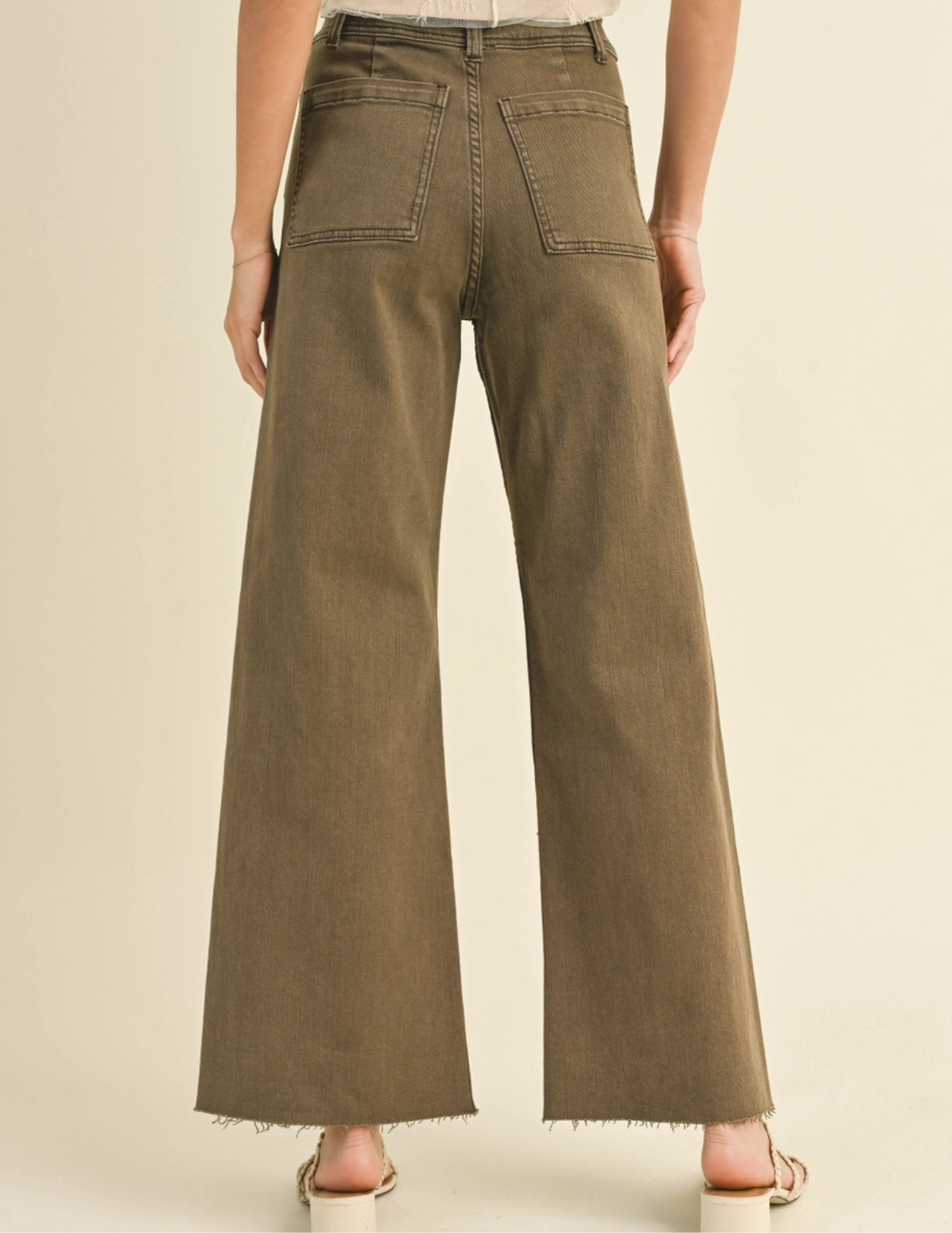 Straight Wide Leg Pants - Washed Brown