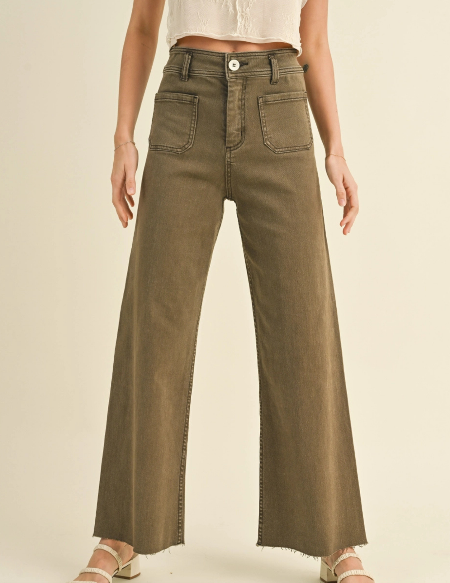 Straight Wide Leg Pants - Washed Brown