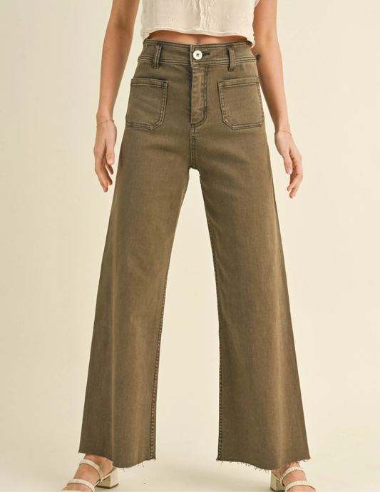Straight Wide Leg Pants - Washed Brown