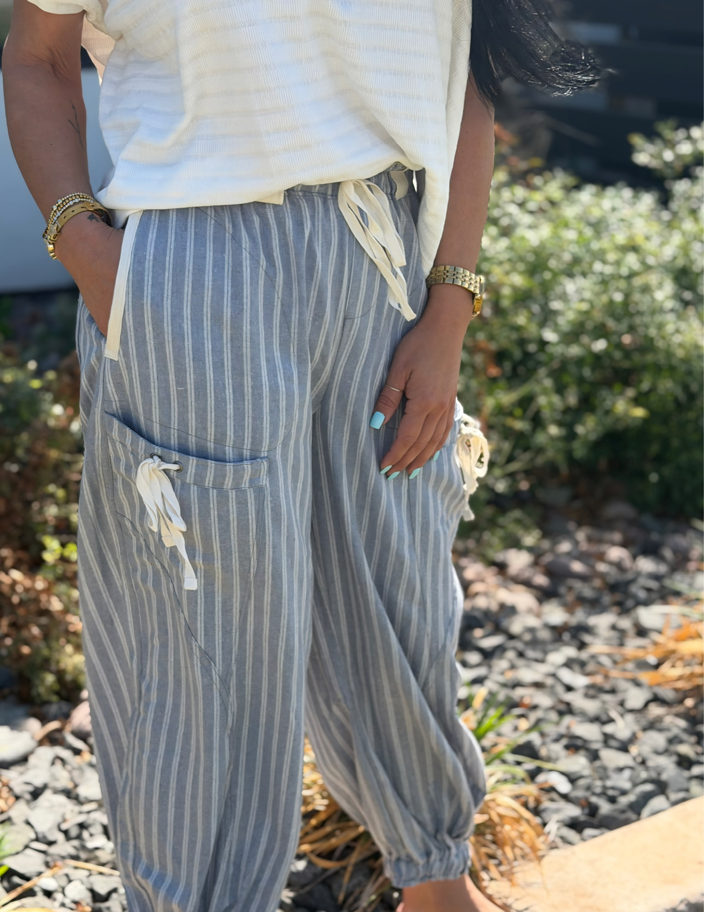 Striped Drawstring Waist Jogger Pants