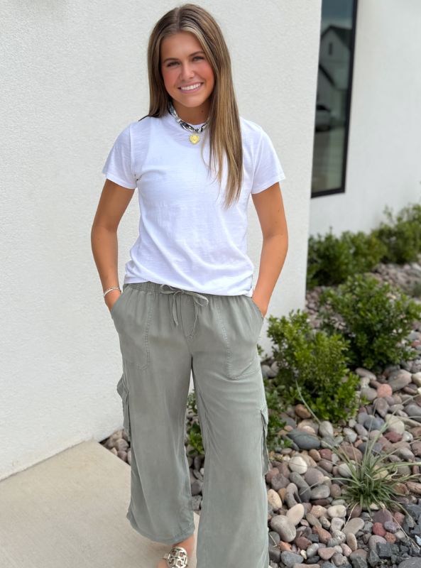 Tencel High Rise Cargo Pants - Tres Chic Boutique