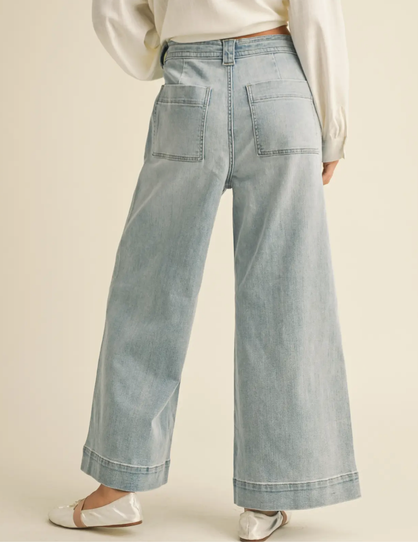 Washed Denim Wide Leg Pants