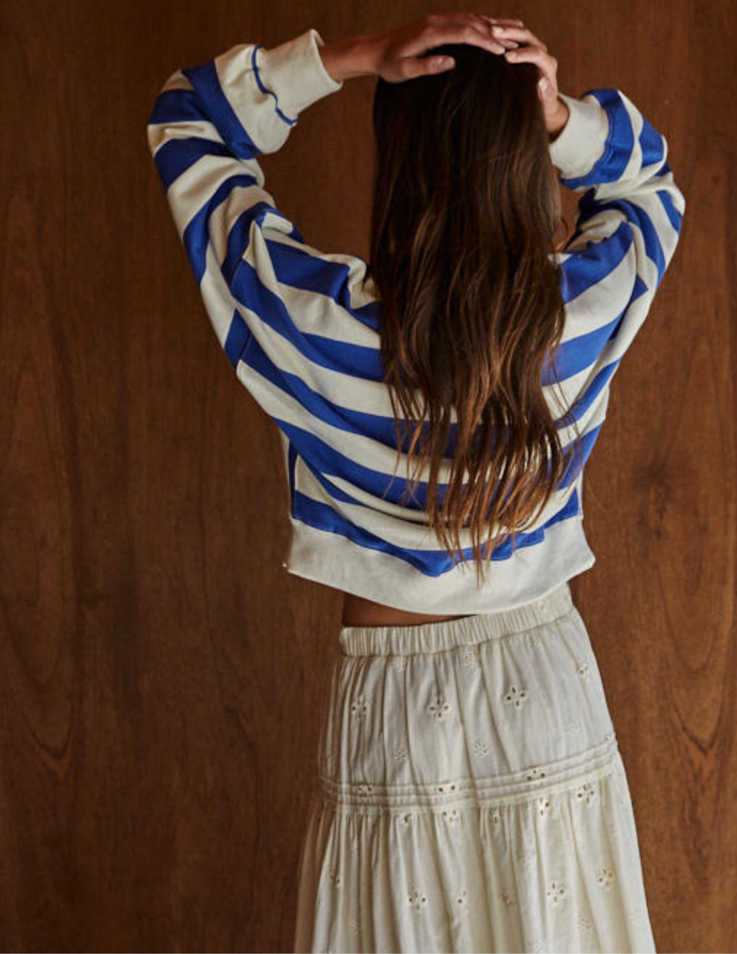 Amerie Striped Collared Pullover- Cream Blue