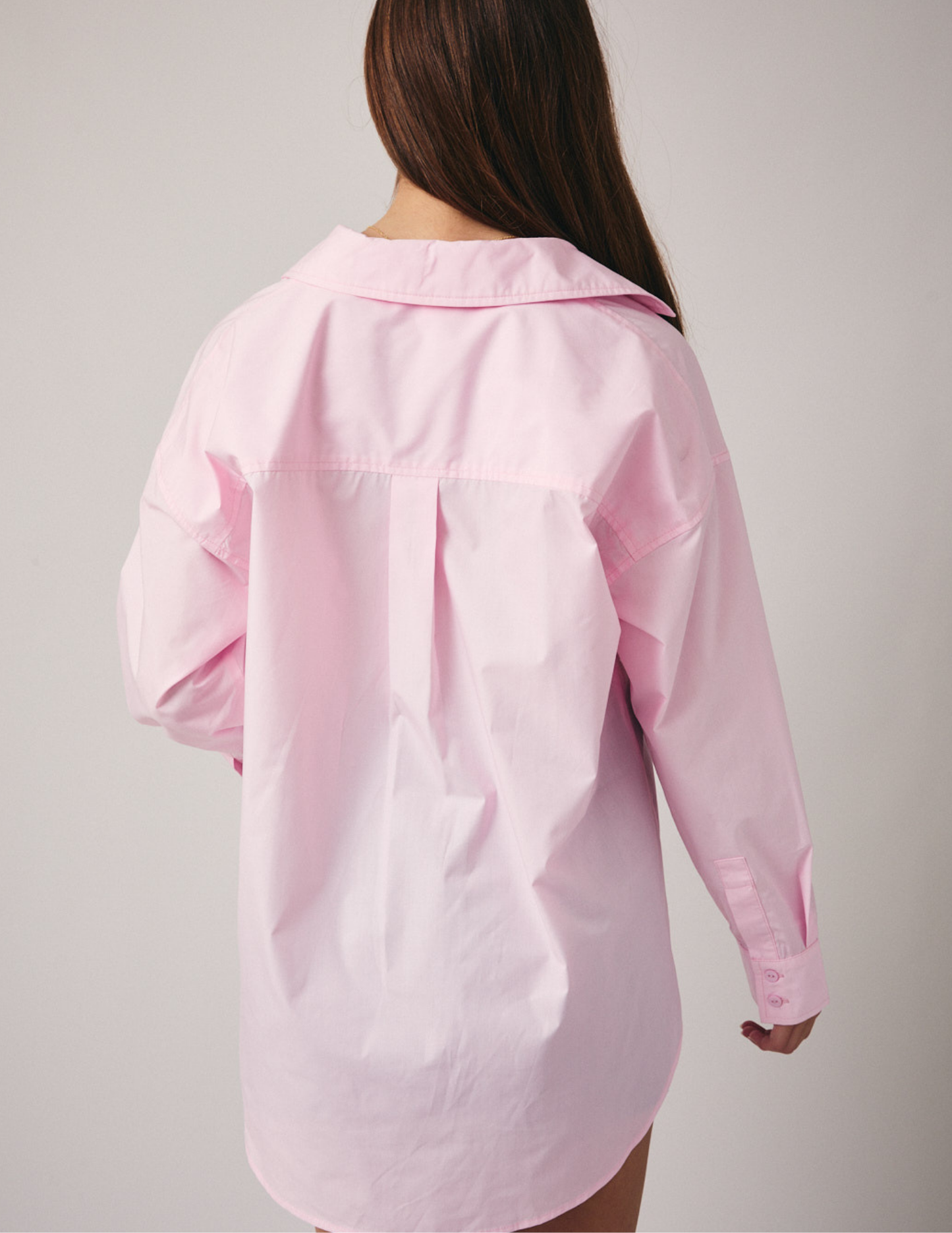 Long Sleeve Overfit Shirt- Baby Pink