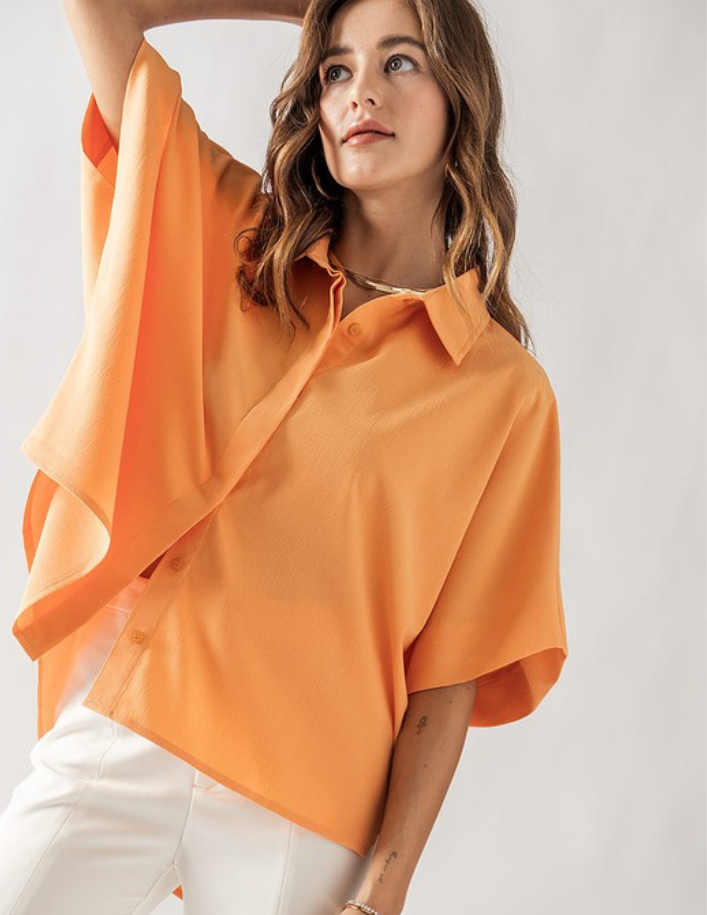 Relaxed Fit Short Sleeve Shirt- Tangerine