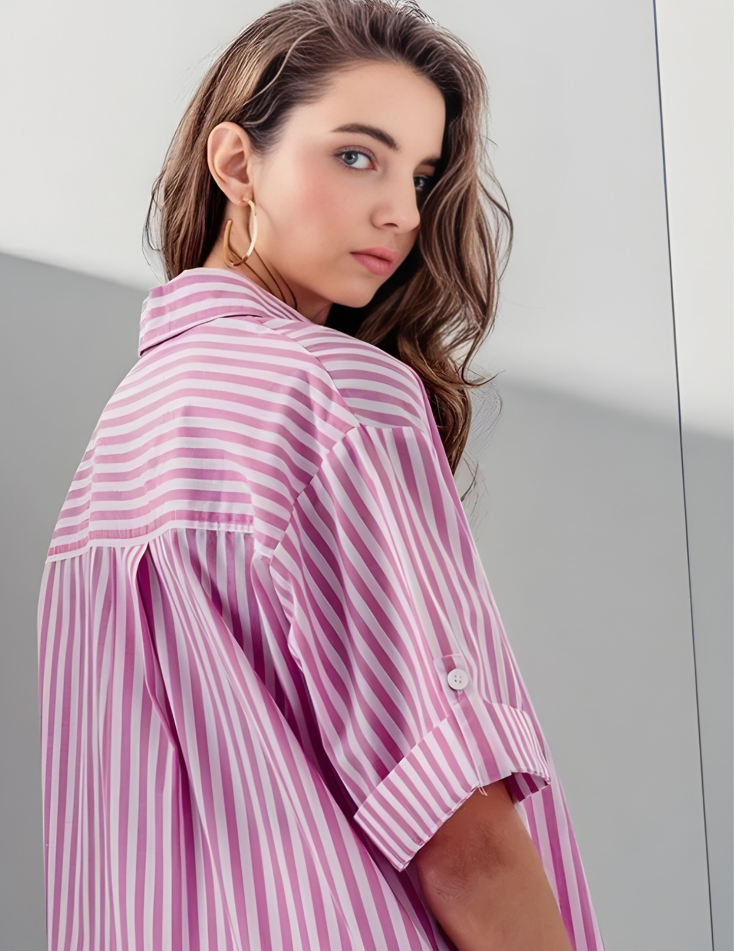 Stripe Button Down Short Sleeve- Pink