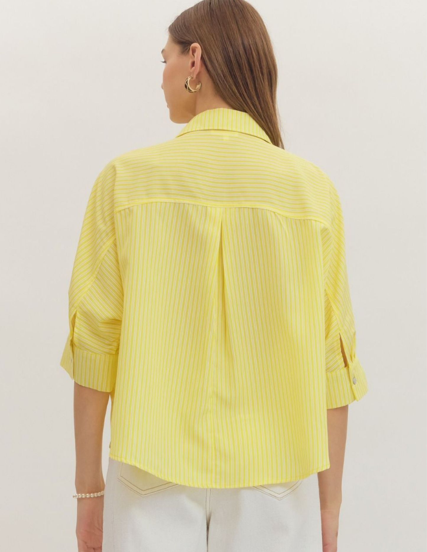 Stripe Elbow-Length Dolman Top- Lemon