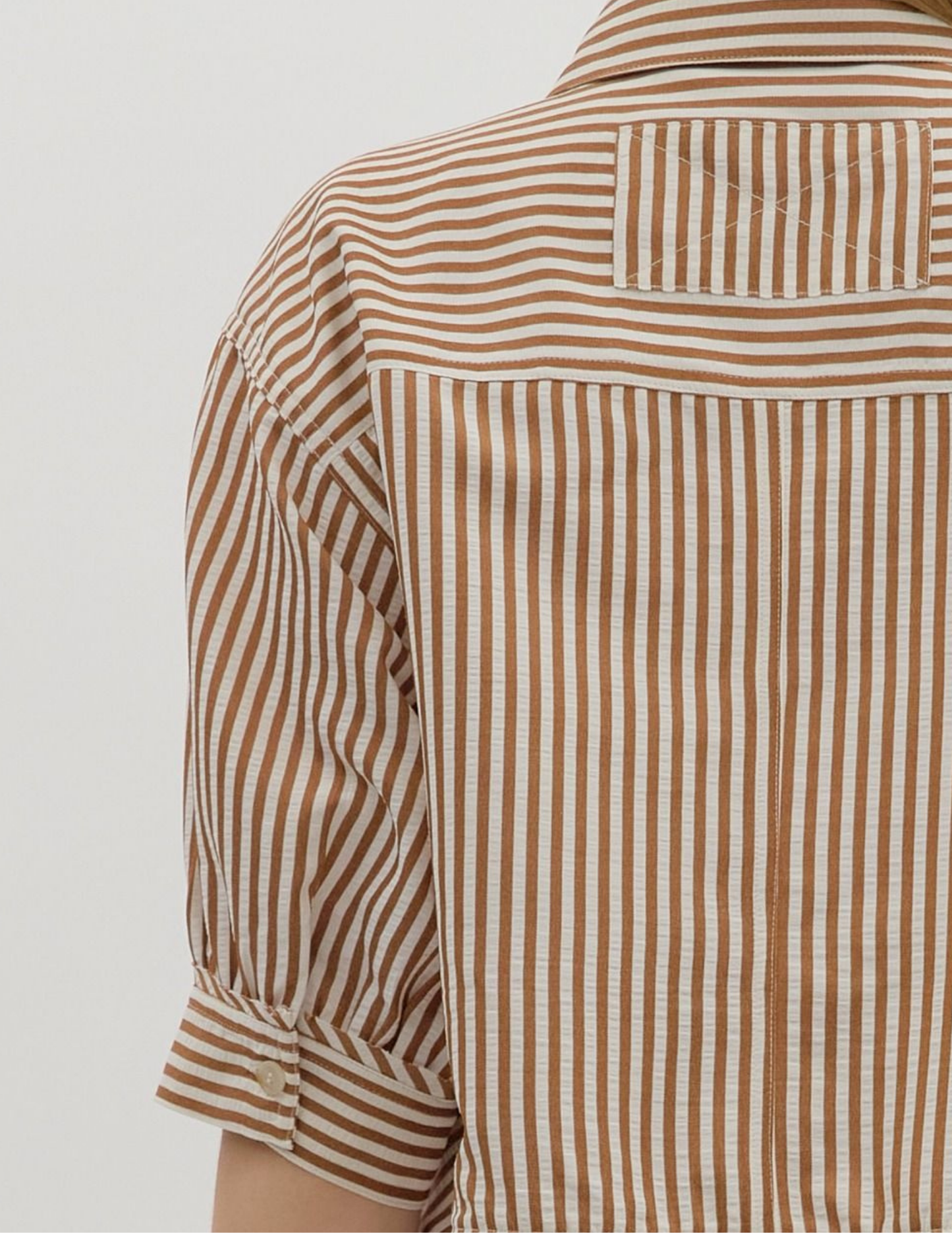 Striped Ruffled Hem Top- Brown - Tres Chic Boutique