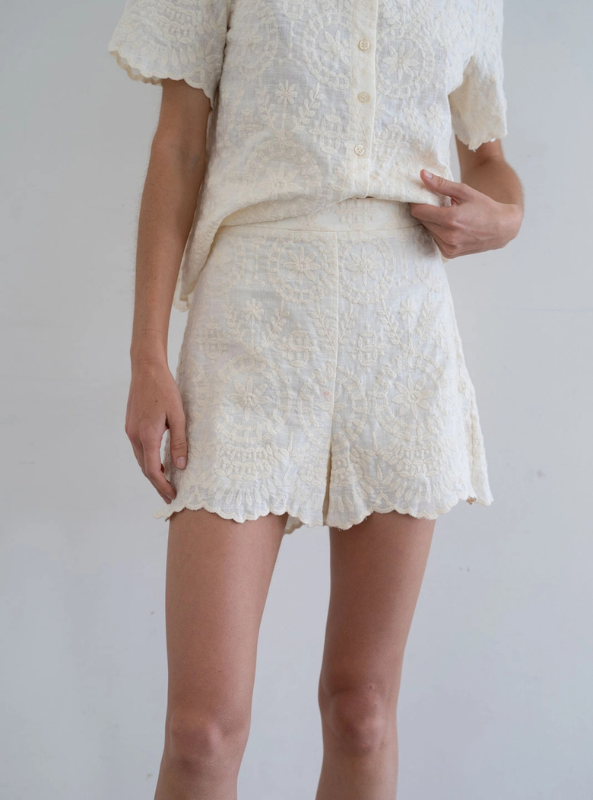 Embroidered Scalloped Hem Shorts - Tres Chic Boutique
