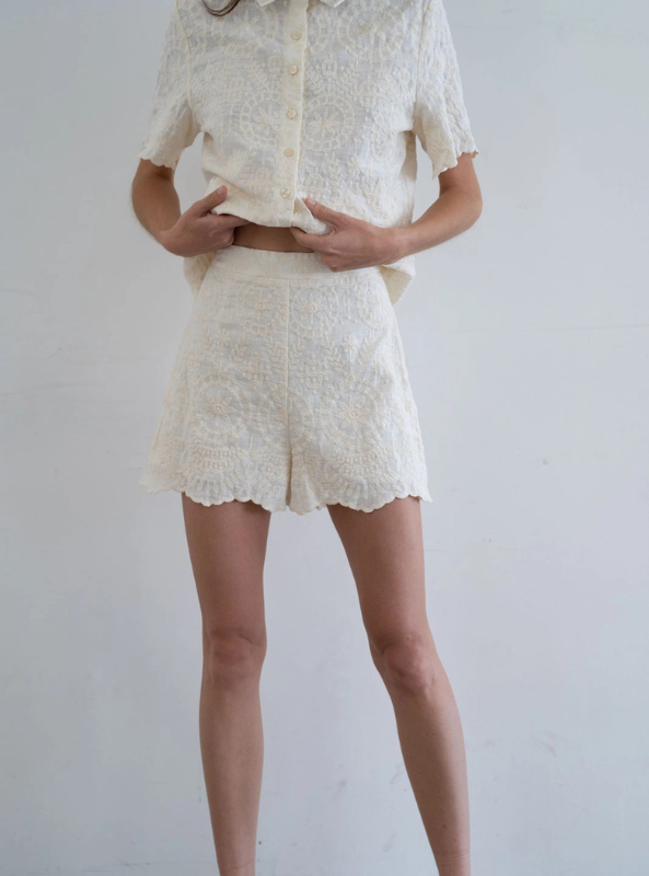 Embroidered Scalloped Hem Shorts - Tres Chic Boutique