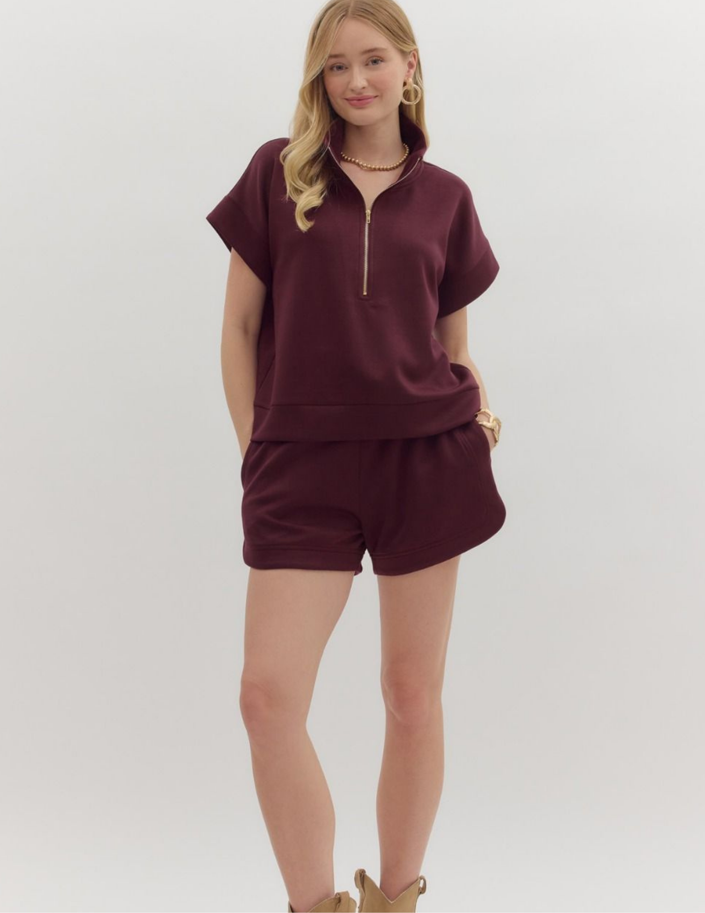 On The Go Short- Burgundy