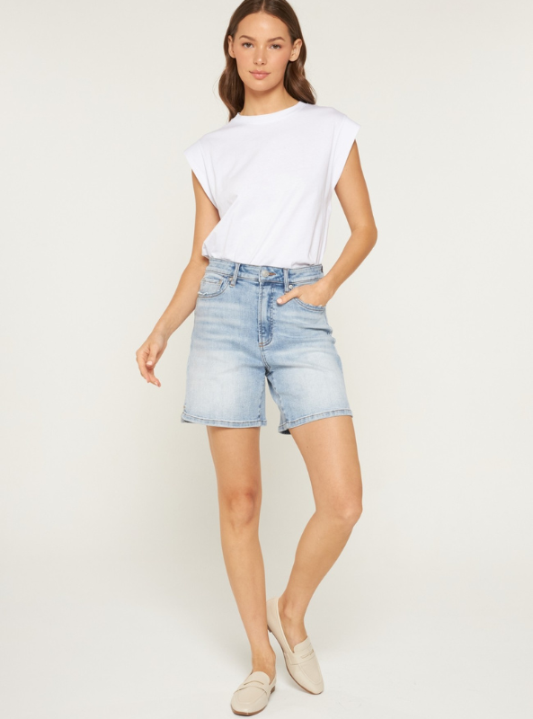 Super High Bermuda Short- Light Grayish Blue - Tres Chic Boutique