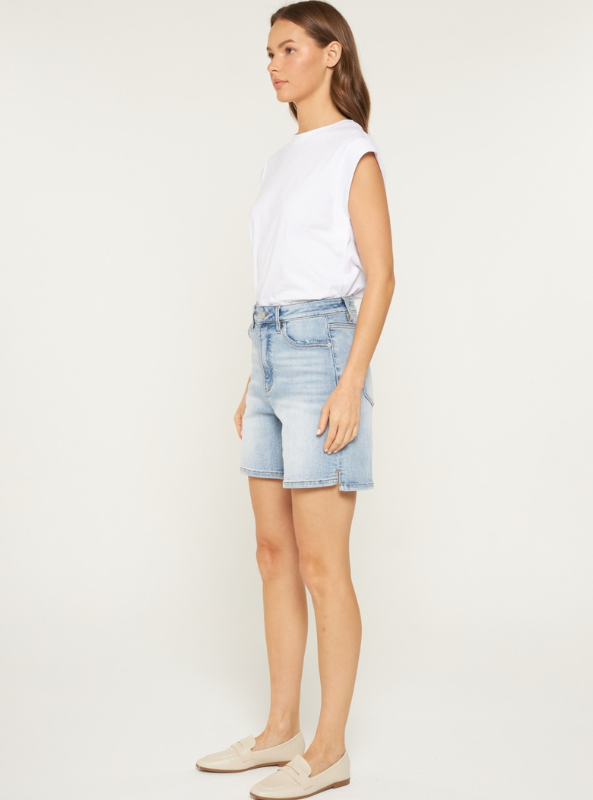 Super High Bermuda Short- Light Grayish Blue - Tres Chic Boutique