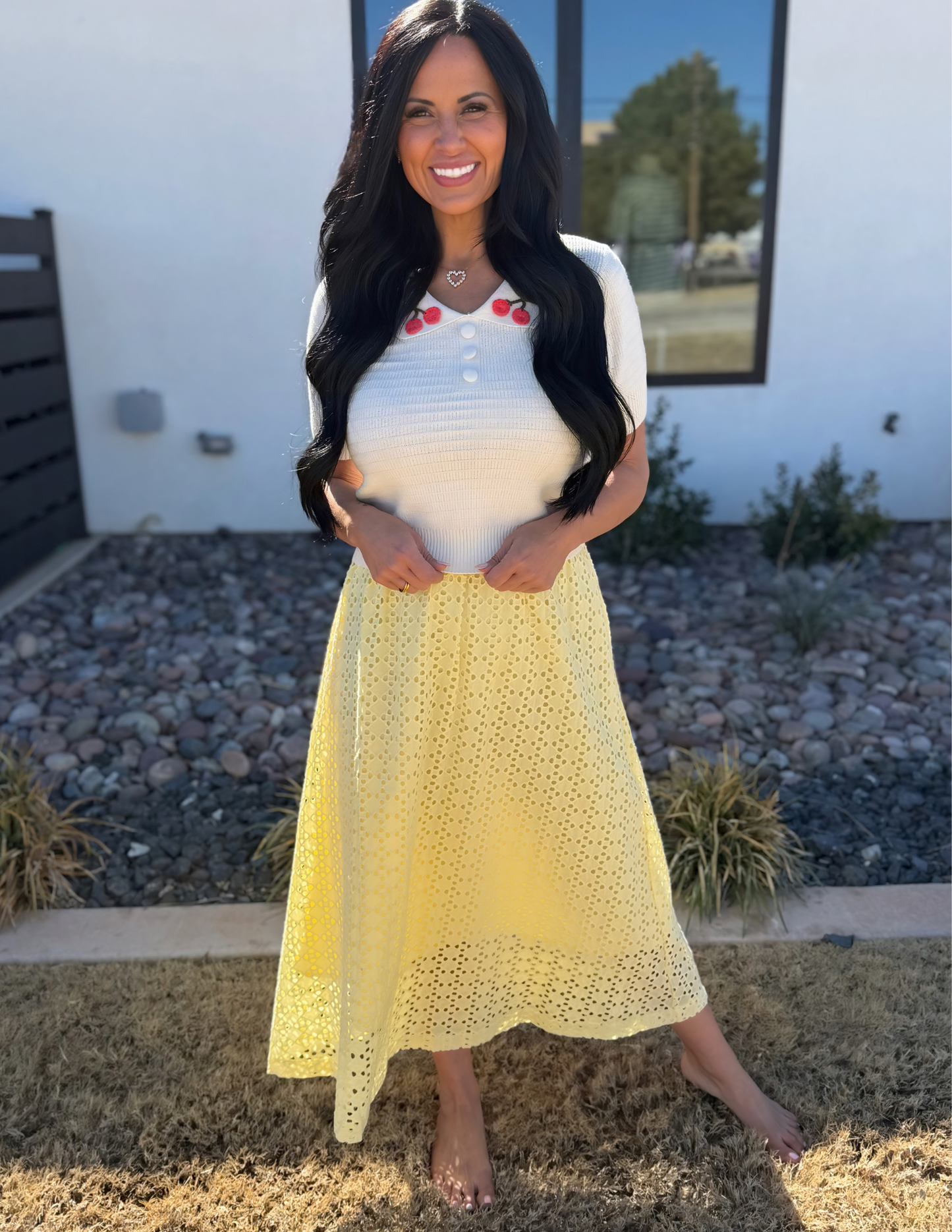 Eyelet Midi Skirt- Lemon