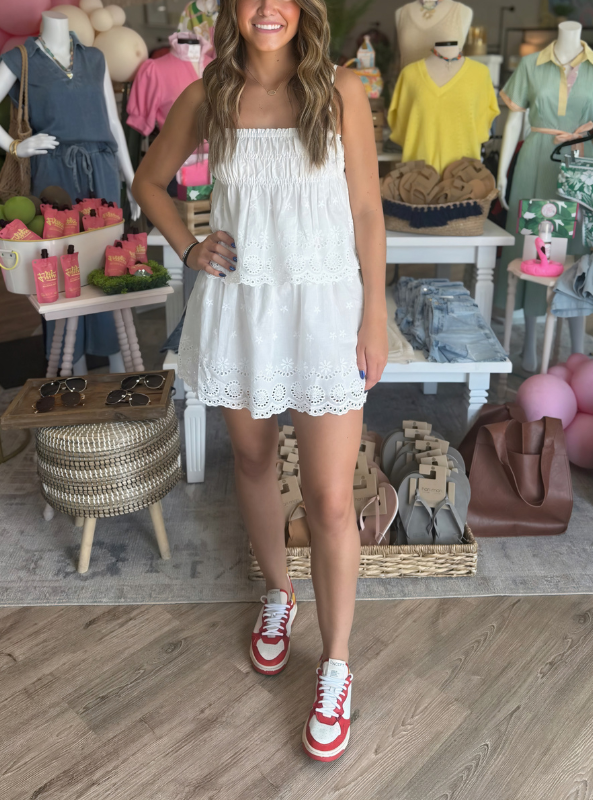 Eyelet Ruffle Smocked Skirt - Tres Chic Boutique