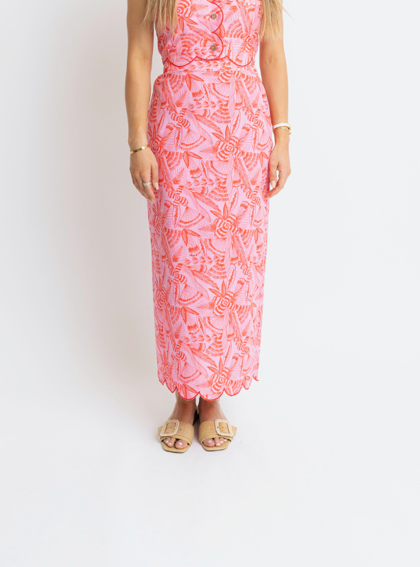Karlie- Tropical Linen Maxi Skirt - Tres Chic Boutique
