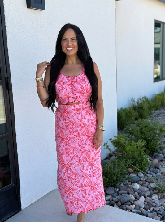 Karlie- Tropical Linen Maxi Skirt - Tres Chic Boutique