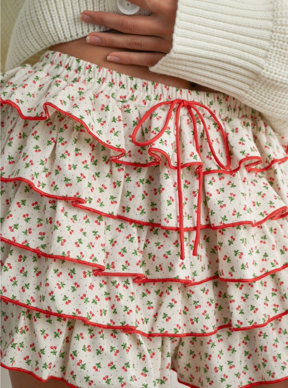 Cherry Print Layered Ruffled Skort - Tres Chic Boutique