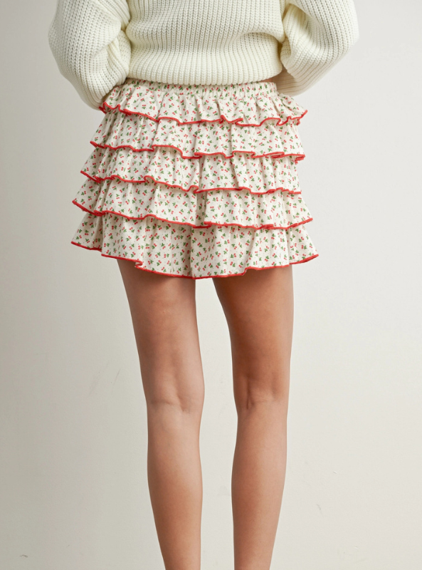 Cherry Print Layered Ruffled Skort - Tres Chic Boutique