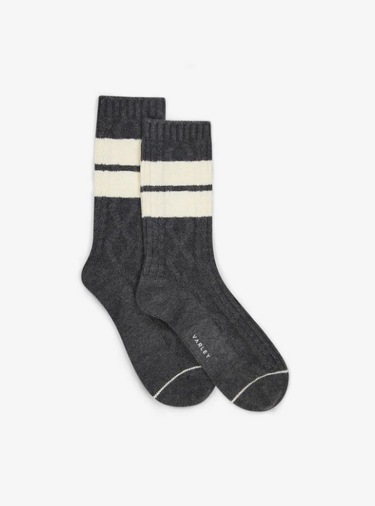 Varley- Eagleson Plush Cable Sock- Charcoal Marl/ Egret - Tres Chic Boutique