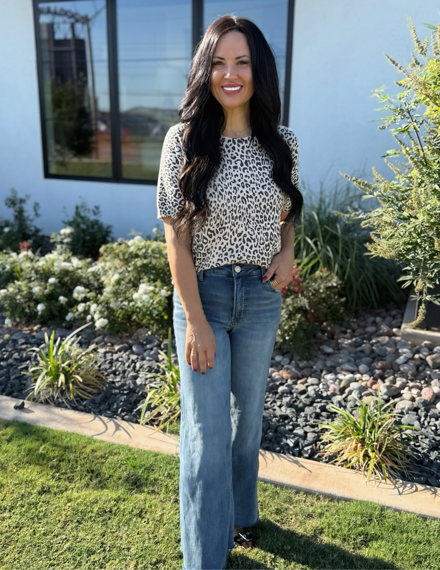 Animal Print Short Sleeve Sweater - Tres Chic Boutique