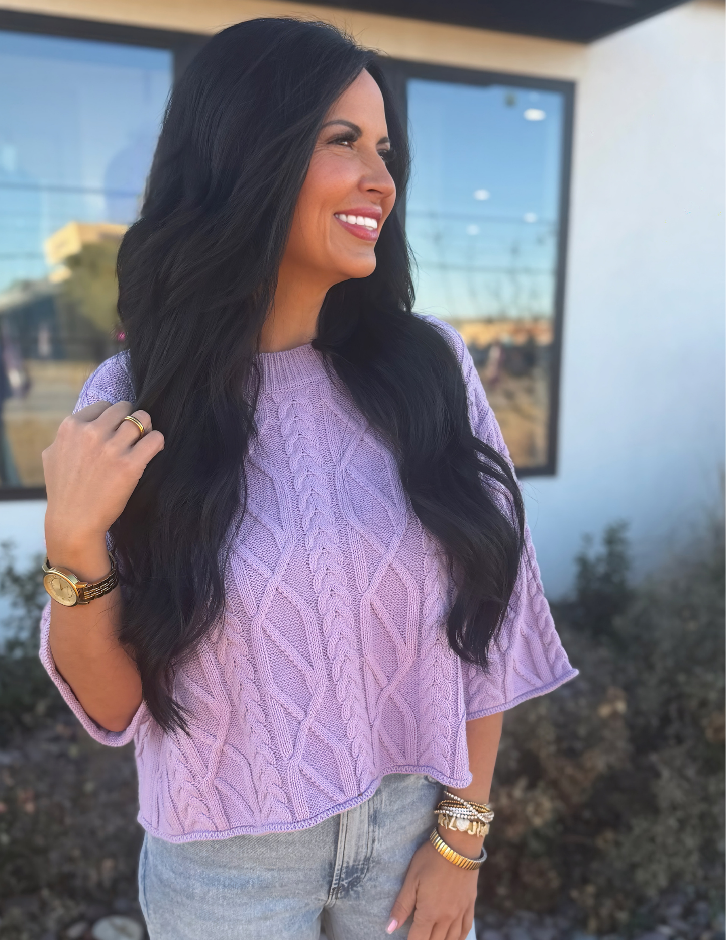 Cable Knit Lightweight Sweater- Lavender