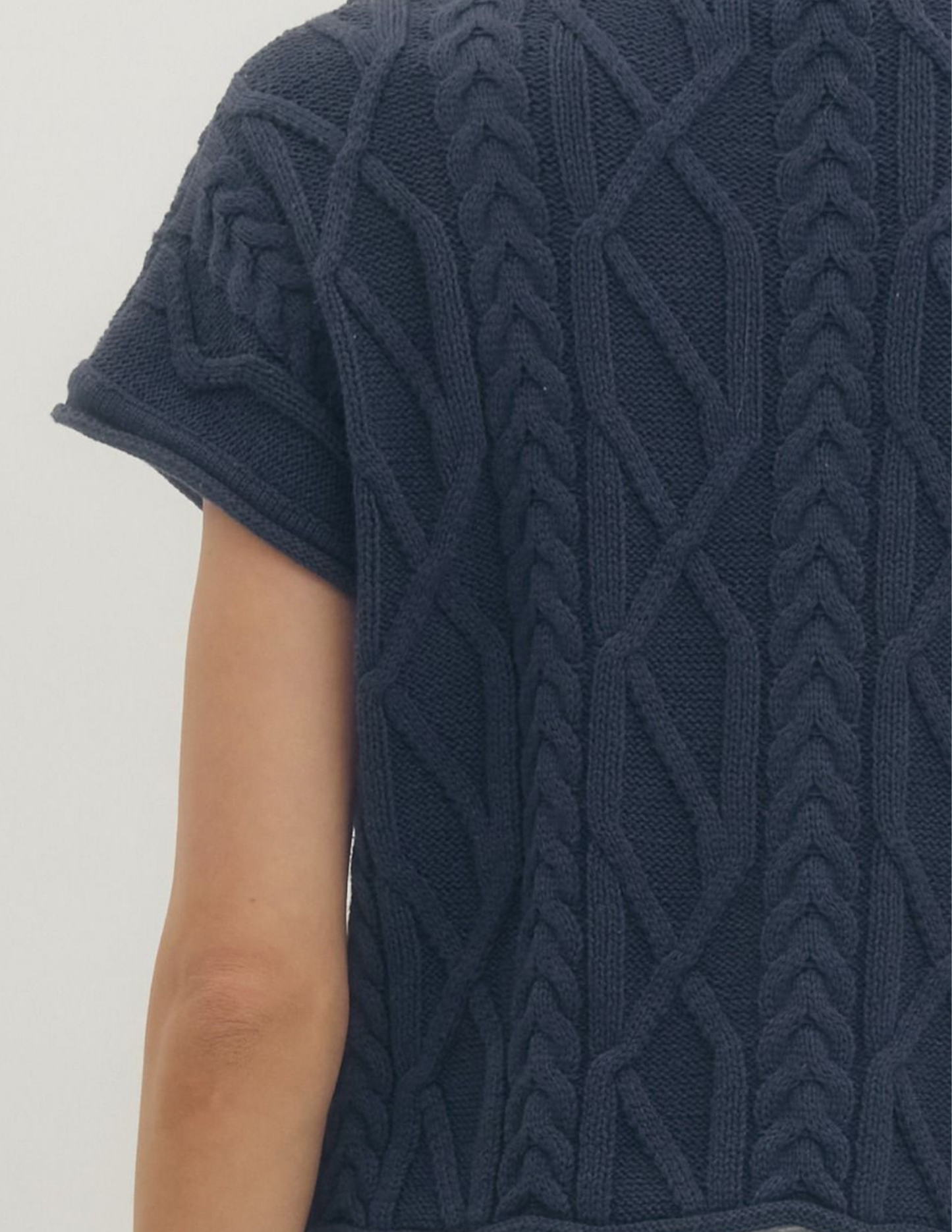 Cable Knit Texture Top- Navy
