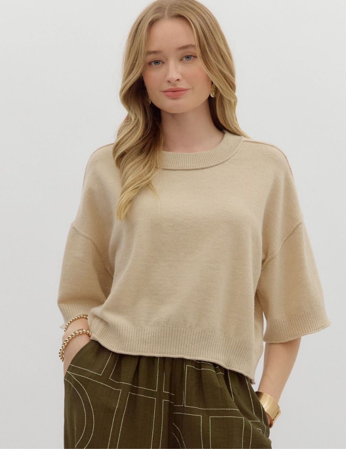 Fall Lightweight Sweater- Oatmeal - Tres Chic Boutique