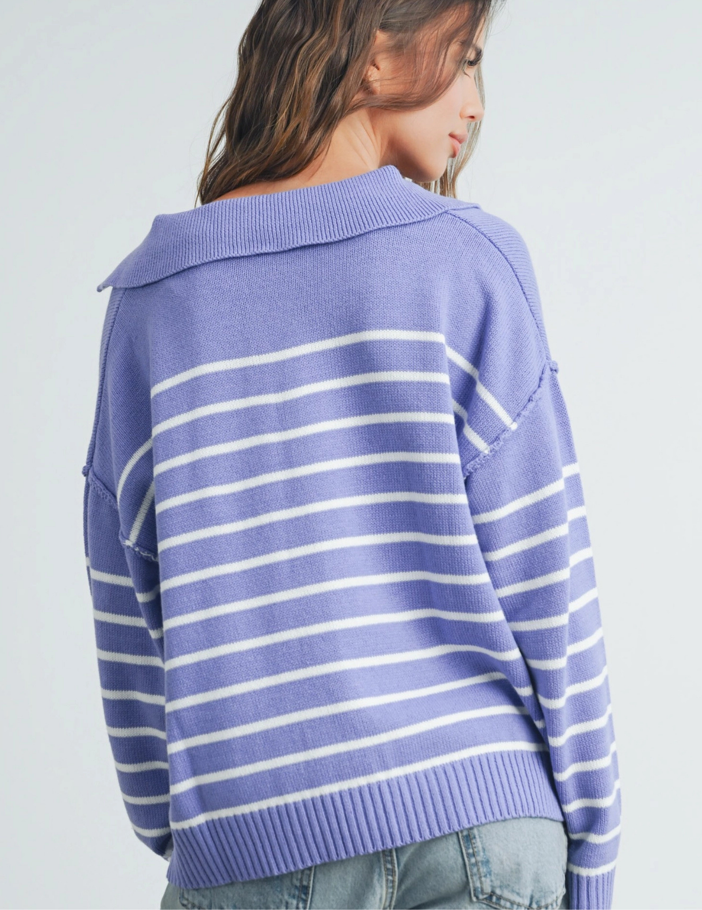 Fall V-Neck Striped Sweater- Periwinkle - Tres Chic Boutique
