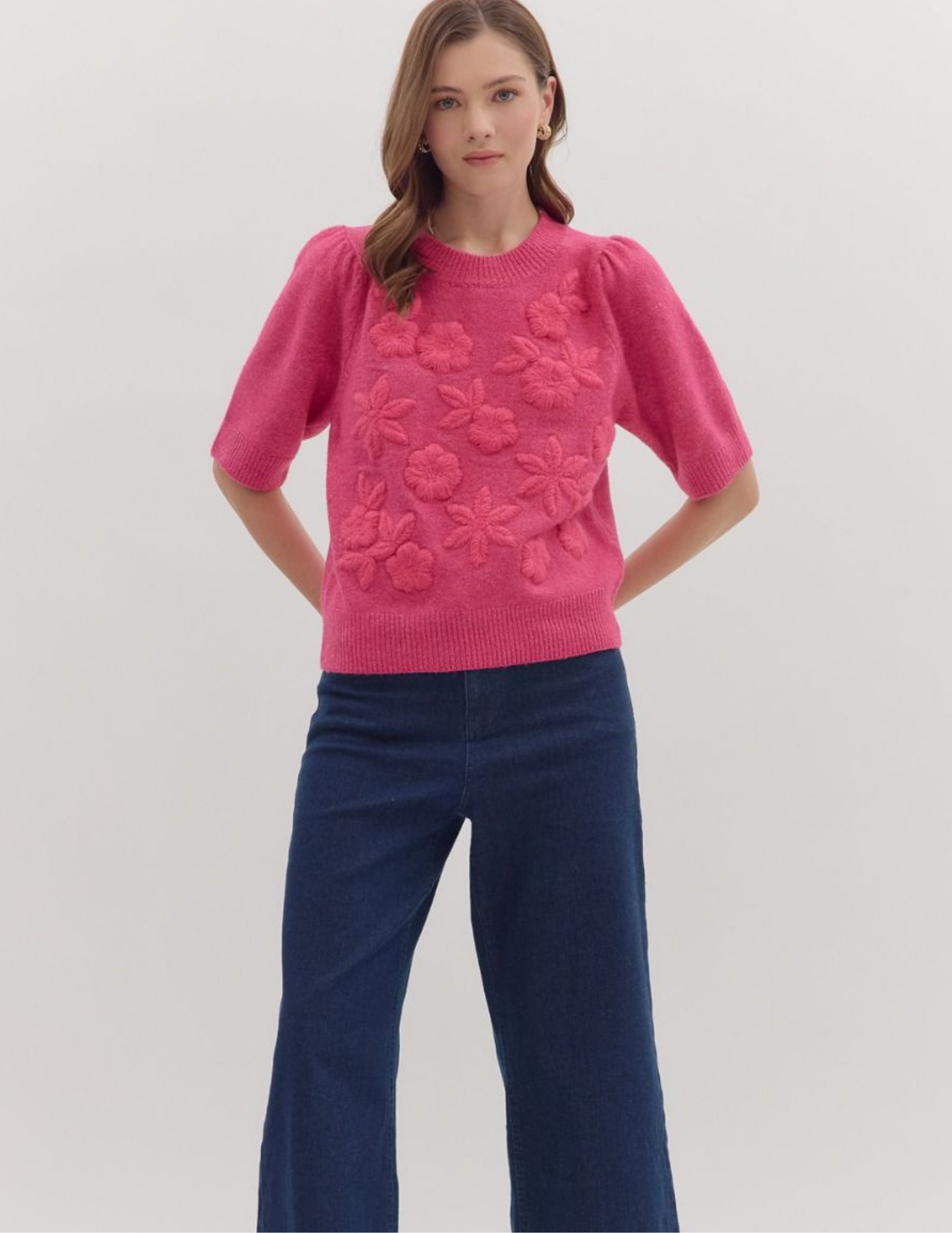 Floral Applique Sweater- Pink