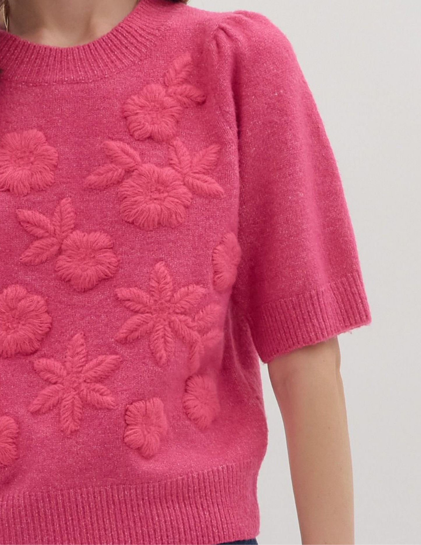 Floral Applique Sweater- Pink