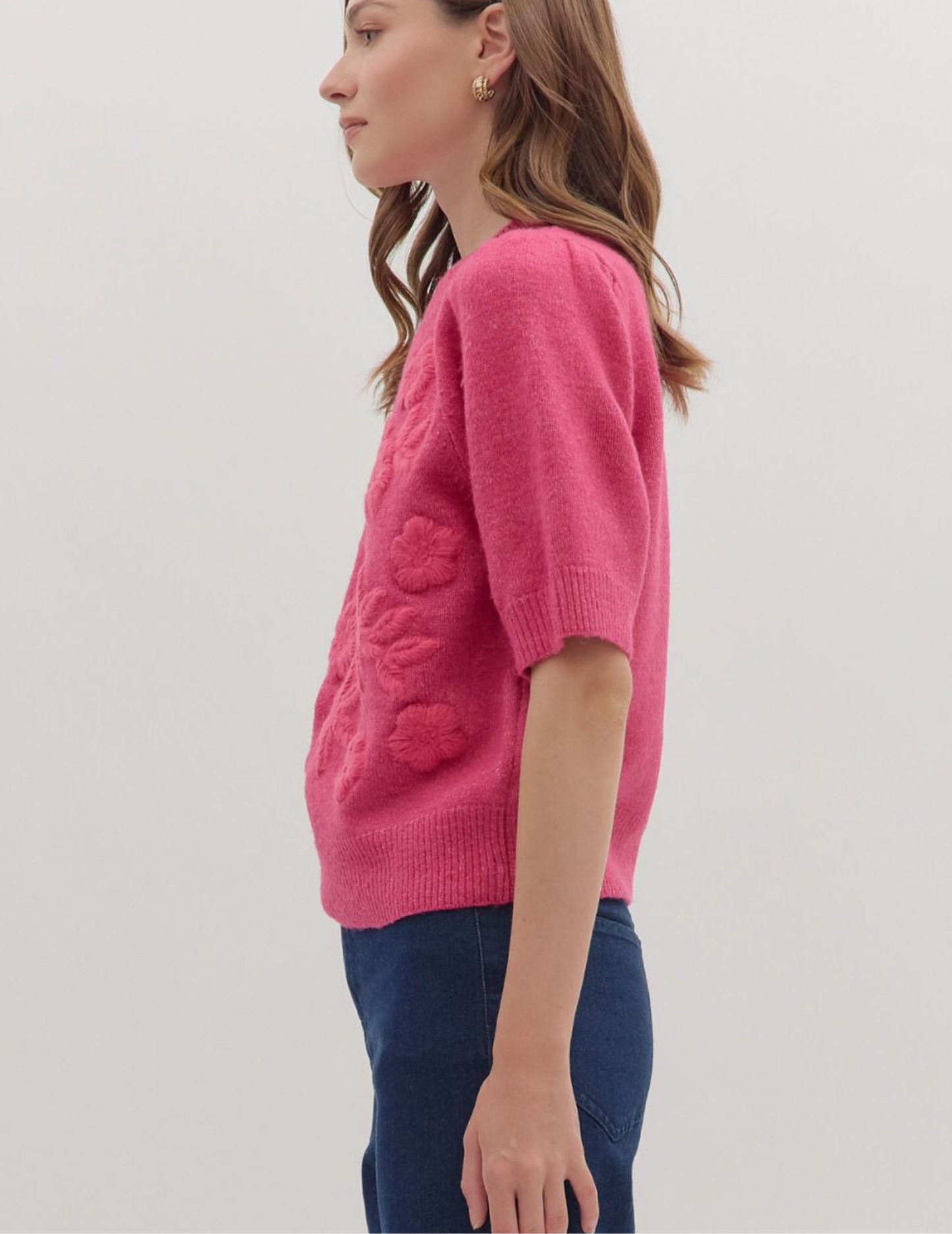 Floral Applique Sweater- Pink