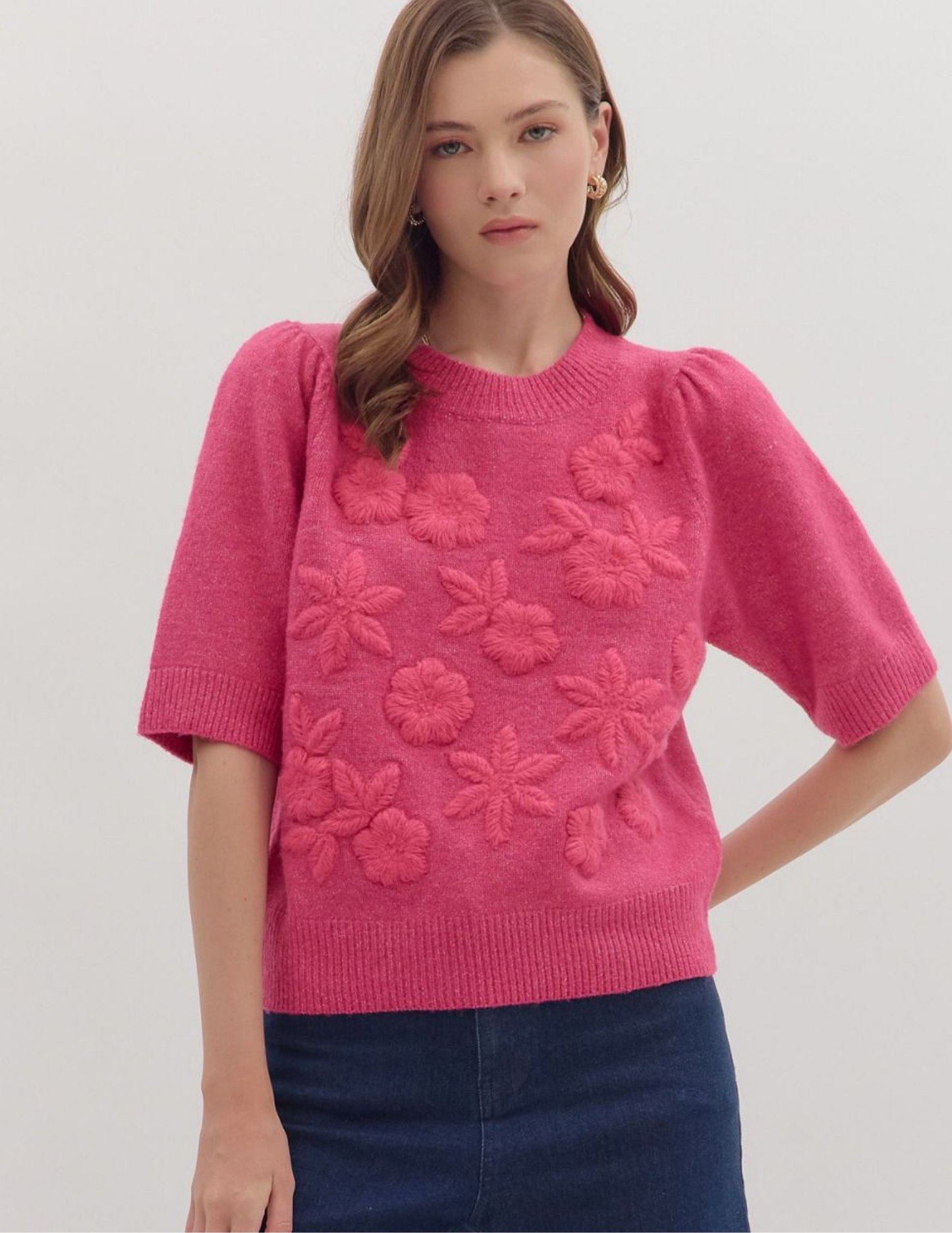 Floral Applique Sweater- Pink