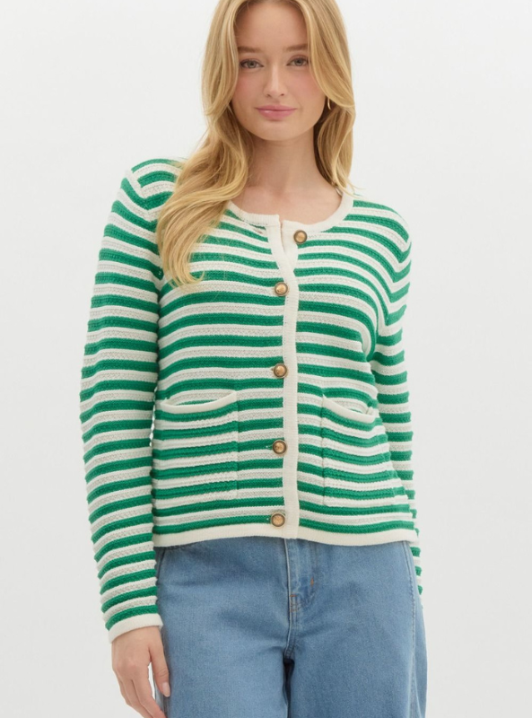 Green Striped Cardigan - Tres Chic Boutique
