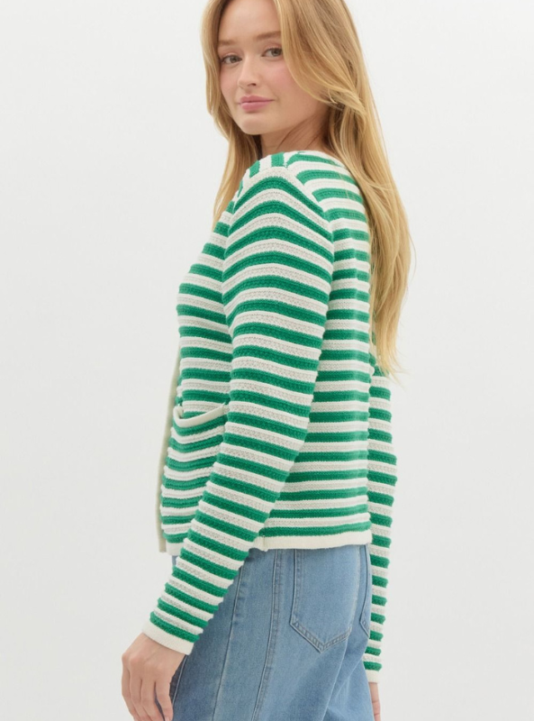 Green Striped Cardigan - Tres Chic Boutique