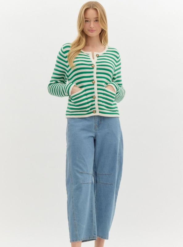 Green Striped Cardigan - Tres Chic Boutique