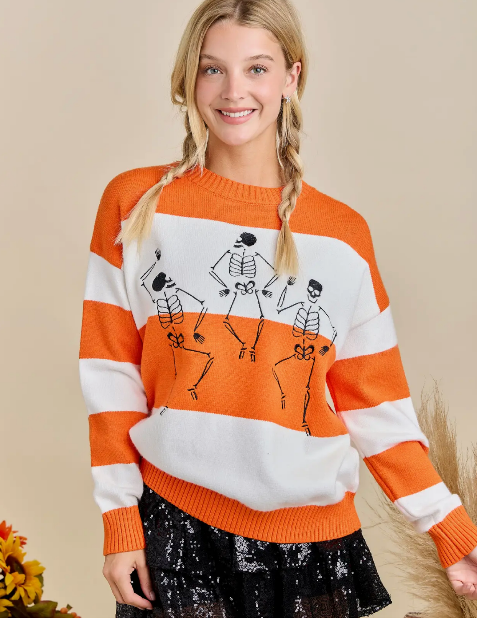 Dancing Skeleton Stripe Sweater - Tres Chic Boutique